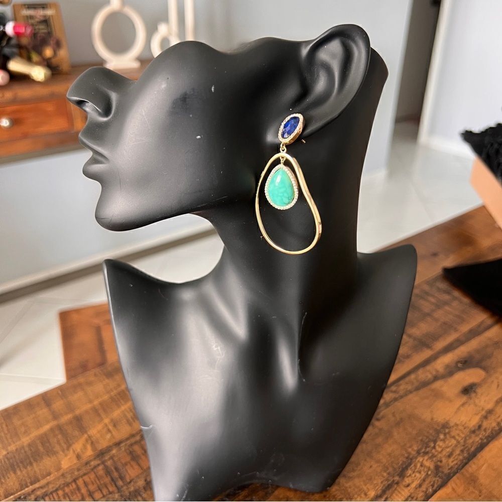 MM Vintage Elegant Turquoise and Blue Lapislázuli Stone Crystal Drop Earrings